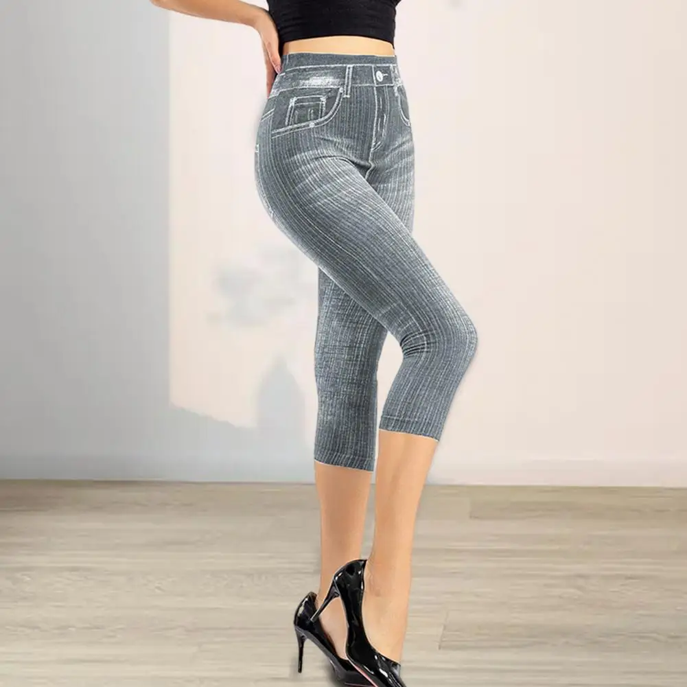 Vrouwen Cropped Jeans Stijlvolle Hoge Taille Gestreepte Cropped Jeans Voor Vrouwen Met Fit Mid-Calf Lengte Knoopsluiting Voor Woon-Werkverkeer