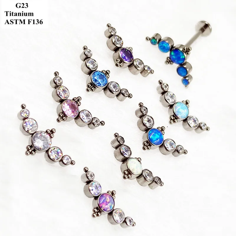 G23 Titanium Alloy Ear Nail Wing Inset Zircon And Opal Internal Thread Small Personality Piercing Jewelry Ear Bone Nail