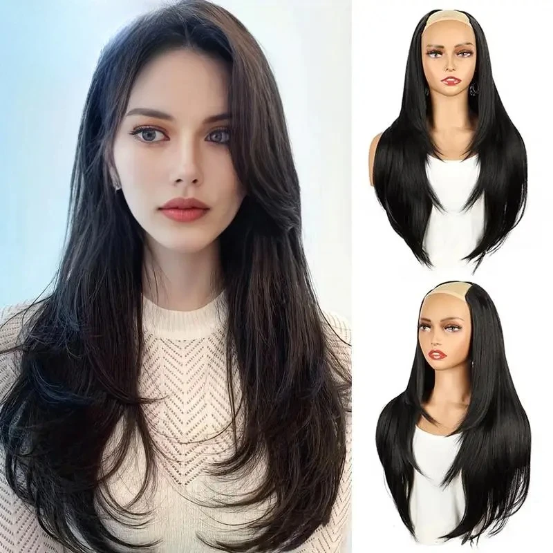 الاصطناعية 55 سنتيمتر على شكل حرف V الطبقات 4 مقاطع طويلة مستقيم الشعر التمديد الطبيعي غير مرئية هيربيسي شعر مستعار للنساء 2026 #1