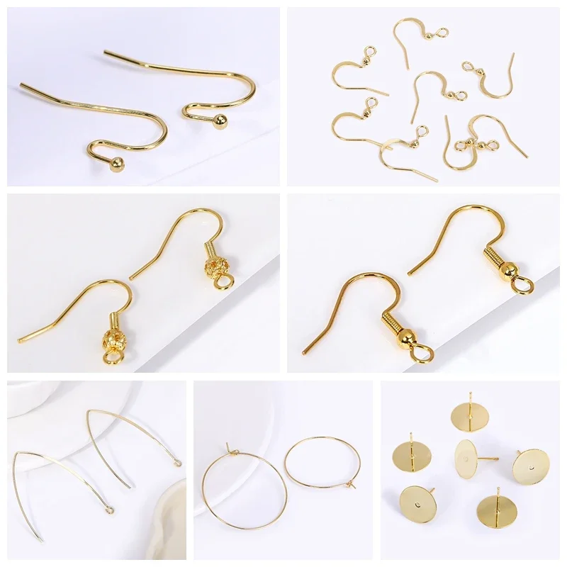 18K Gold Plated Earring Hook Ear Wire Brass Accessories For Earring Making Supplies,For Earrings DIY Jewelry Making Findings