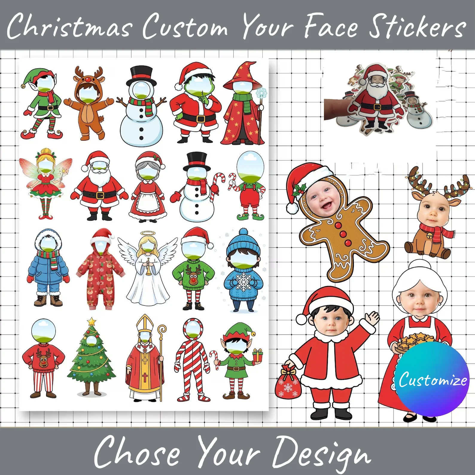 50 Stück Weihnachts-Aufkleber zum Selbstgestalten, Vinyl-Aufkleber, Etiketten, gestanzte, personalisierte Geschenkverpackung, Weihnachtsfeier-Dekorationen – Detail 7
