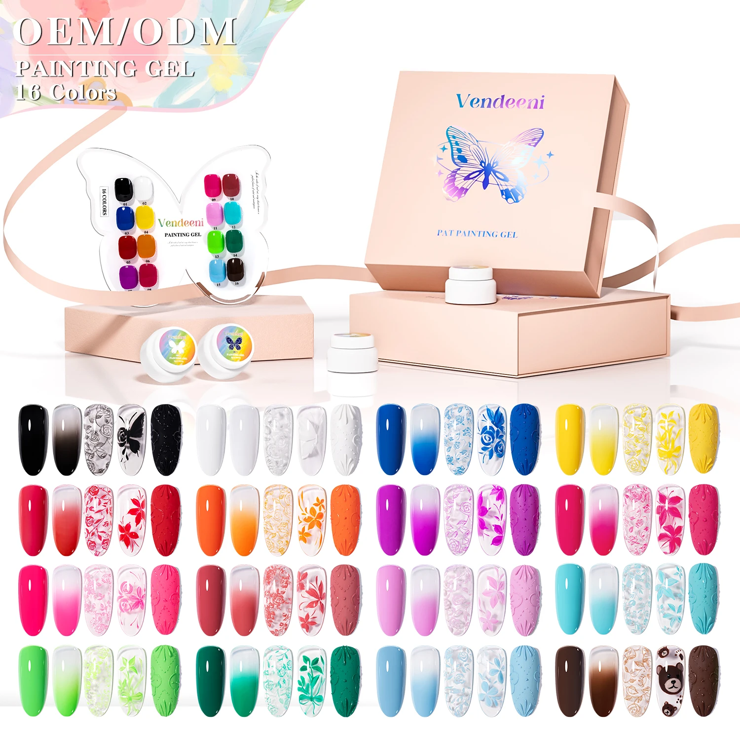 

Vendeeni популярная флуоресцентная живопись гель-лак неоновая гель-краска для ногтей БЕСПЛАТНО TPO HEMA OEM/ODM 16 цветов гель для штамповки ногтей