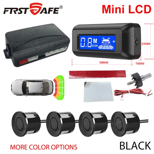FirstSafe-Kit de Sensor de aparcamiento para coche, Mini pantalla LCD con 22mm, 4 sensores, sistema de detección de Radar Universal para todos los coches