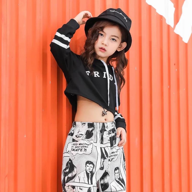 Kid Hip Hop abbigliamento felpa con cappuccio felpa Crop Top camicia a maniche lunghe Streetwear Harajuku Harem Pants for Girl Dance Clothes Costume