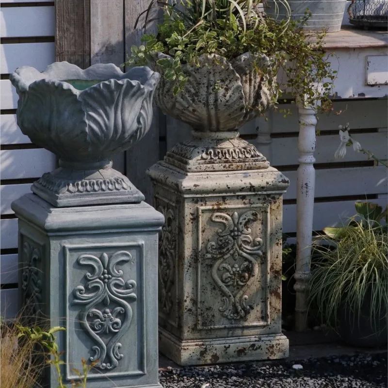 Large Roman Column Planter with Relief Carving, Tall Pedestal Pot for Garden Patio Outdoor, Decorative Landscape Ornament