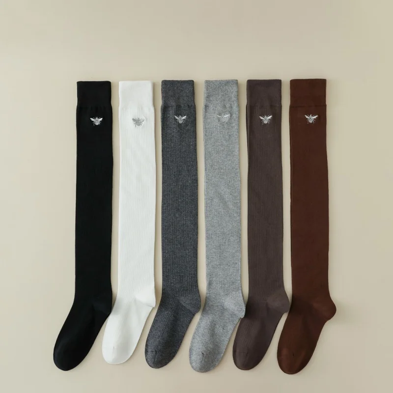Slimming Shaping Cotton Socks for Women, Boneless Knee Socks, Embroidery Stockings, Autumn and Winter Trend