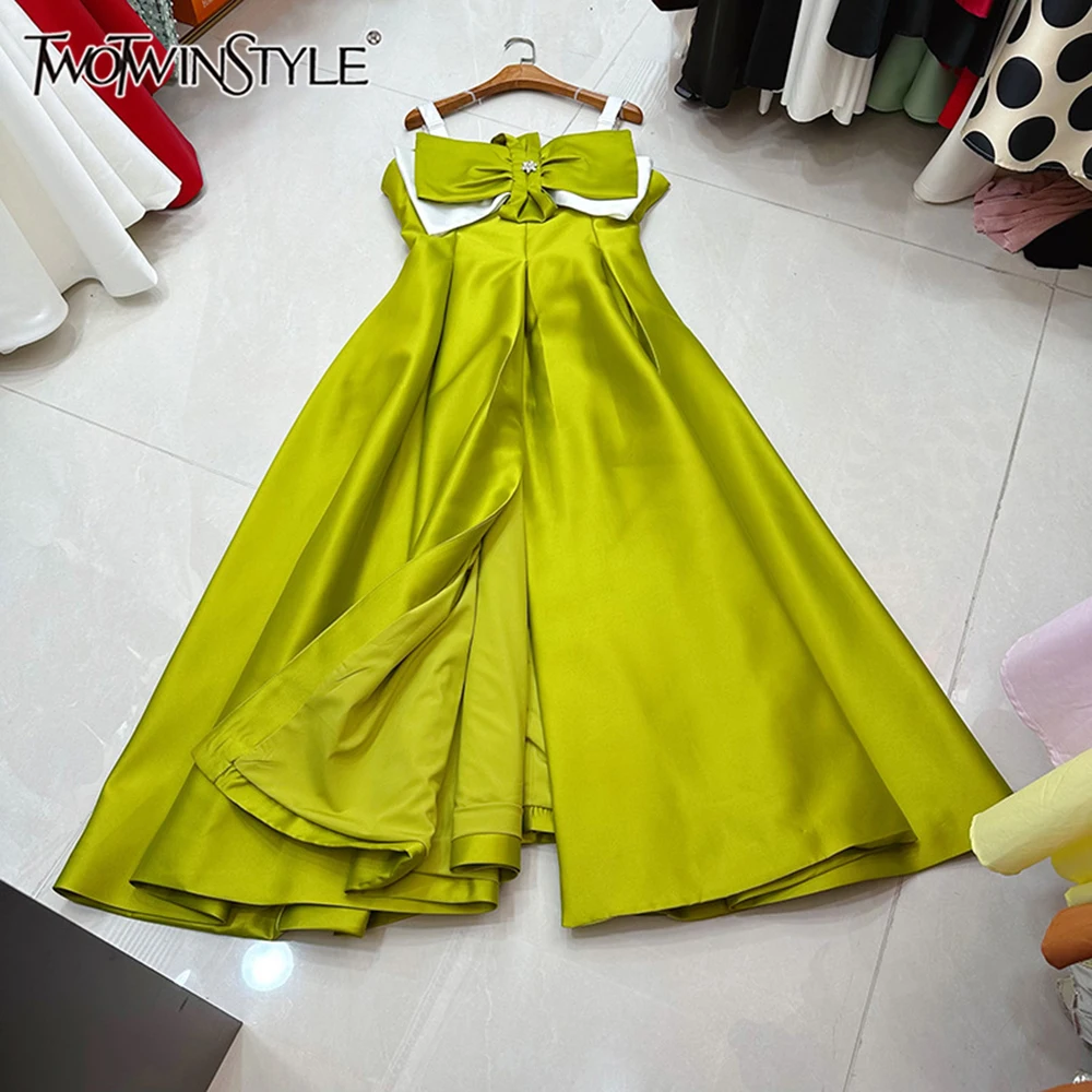 TWOTWINSTYLE Carino Impiombato Appliques Abiti Lunghi Per Le Donne Colletto Quadrato Senza Maniche A Vita Alta Chic Vestito Femminile Nuovo KDR545044