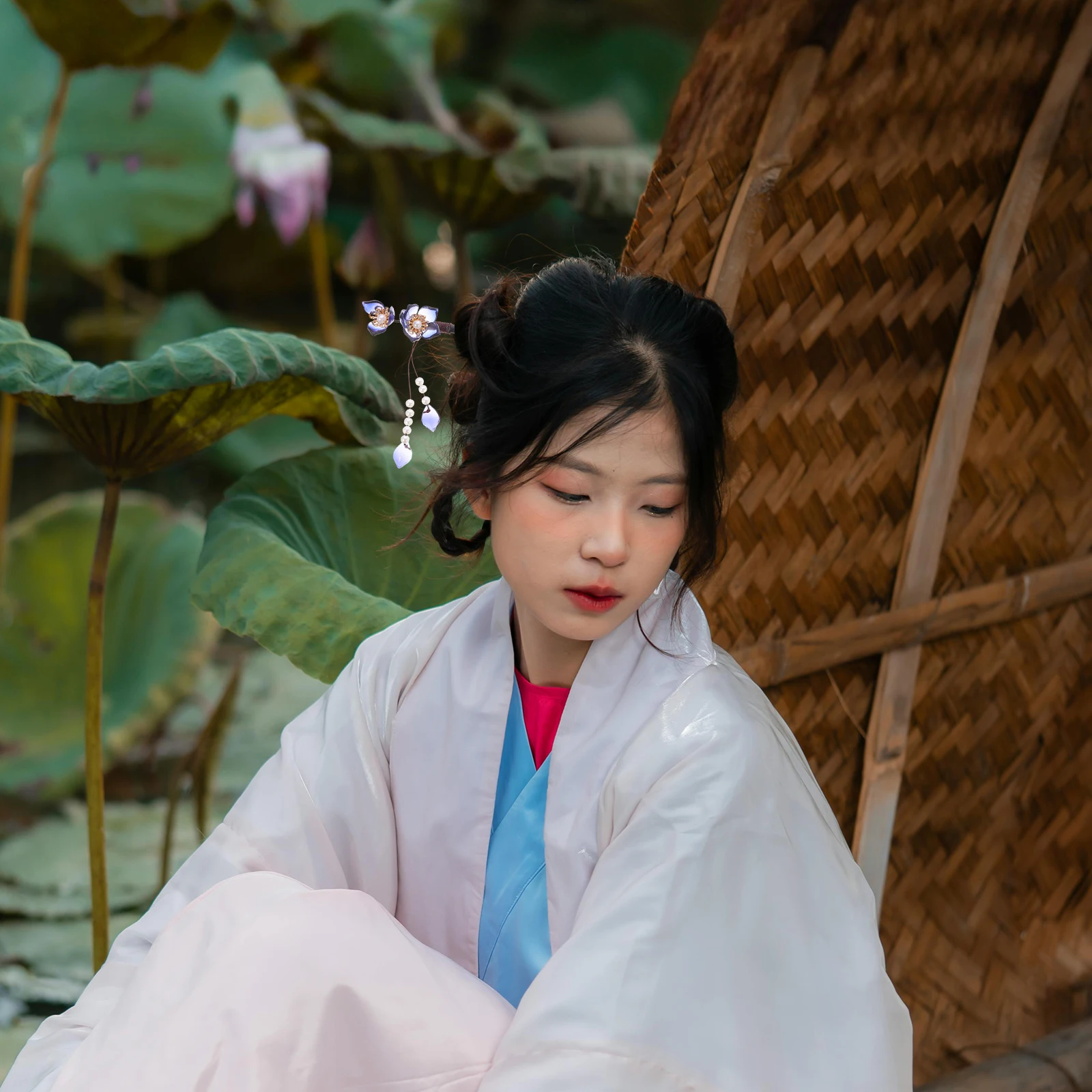

Flower Hair Stick Long Accessories Chopsticks Women Bun Holder Pearl Decorations Wood Material Chinese Style