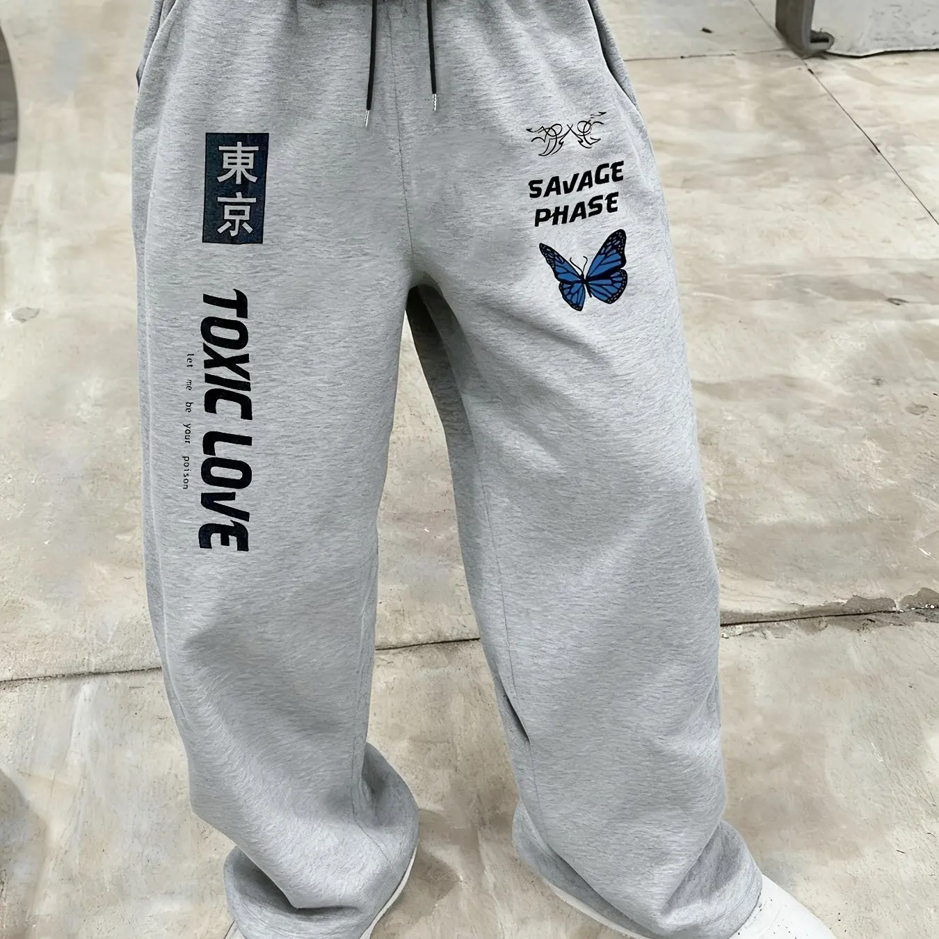 Men's Casual Sports Pants, Tokyo Trendy Culture Hot Selling Pattern, Drawstring Wide Leg Casual Pants