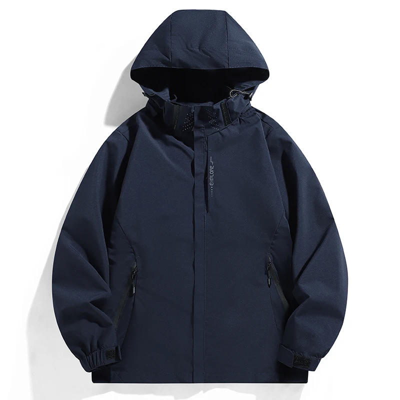 

Black Bomber Camping Loose Thin Softshell Men Jacket Hooded Windbreaker Trench Coats Men Oversize Plus Size Waterproof Jacket