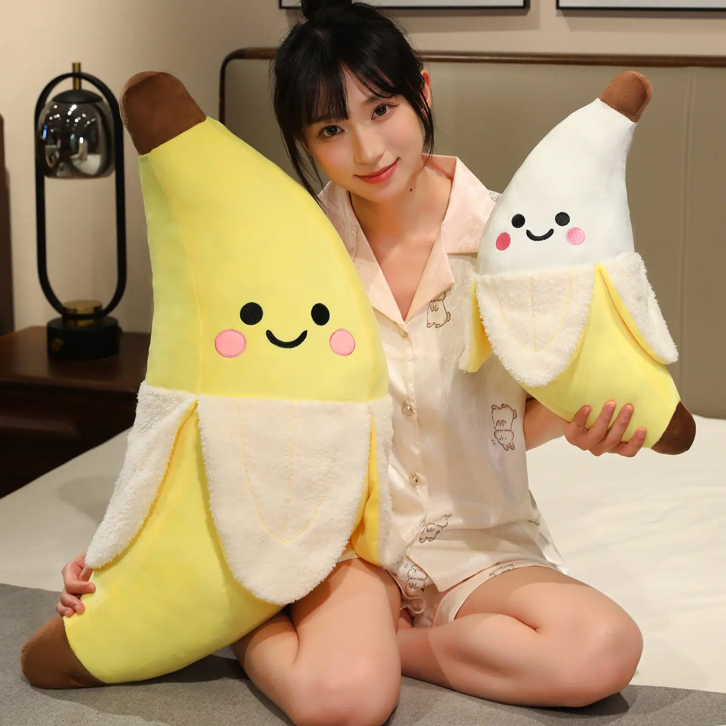 Divertidos juguetes de peluche de plátano pelables, almohada de algodón suave con dibujos de frutas, almohada relajante para dormir, cojín trasero, decoración de habitación Kawaii