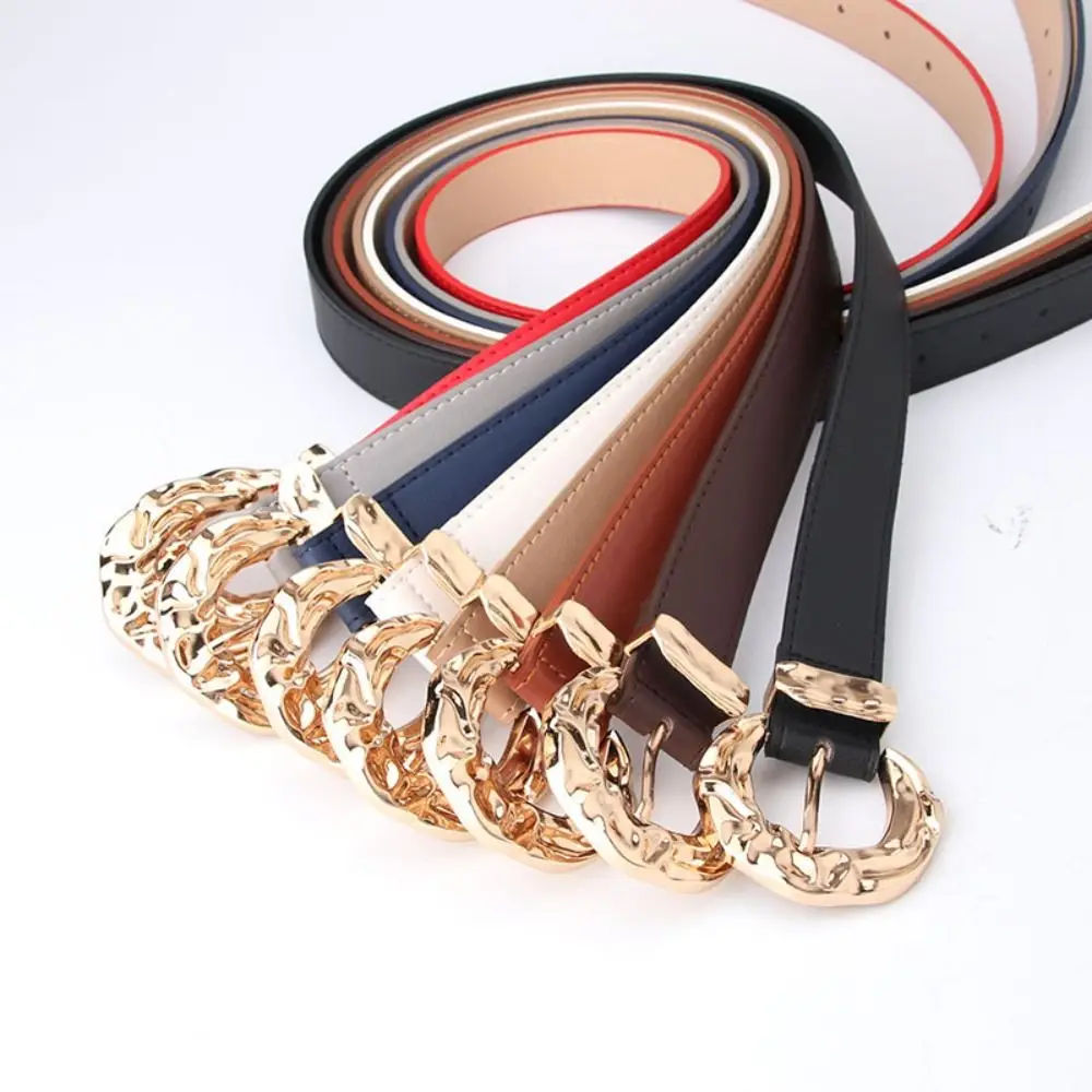 

1Pc Multicolor Pu Leather Woman Belts Jeans Classic Retro Gold Round Buckle Female Pin Luxury Punk Gothic Waist Waistband