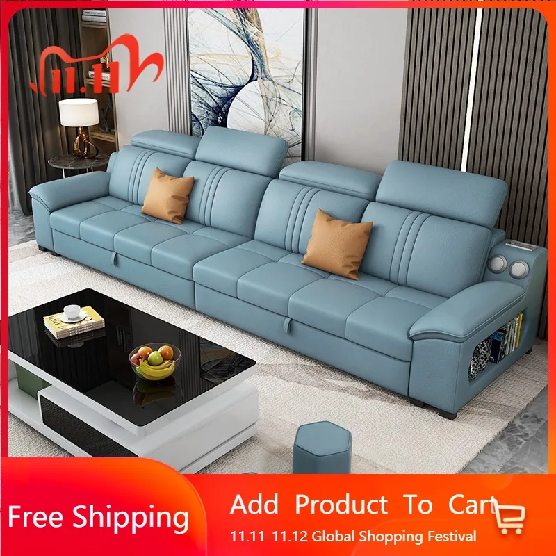 

Modern Leather Sofa Designer Luxury Modern Hidden Relax Bed Sofa Multifunctional Armrest Replica Nordic Muebles Unique Furniture