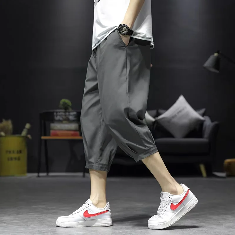 Cropped Pants Men\'s Shorts Summer Ice Silk Fashionable Straight Large Size Sports Casual Pants