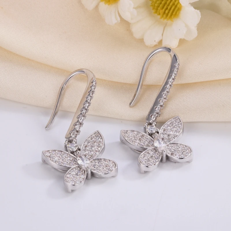 Pendientes clásicos de mariposa fantasma con circonita para mujer, plata pura 925, regalo de joyería de Boutique de moda