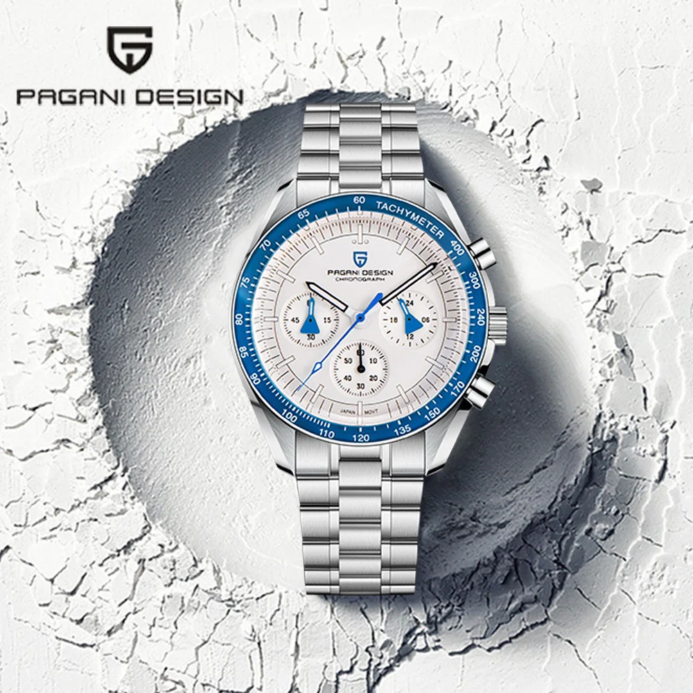 باجاني ديزاين 2025 ساعة القمر الجديد موضة ساعة كوارتز رجالية الياقوت VK63 كرونوغراف الفولاذ المقاوم للصدأ مضيئة ساعة رياضية الرجال #1