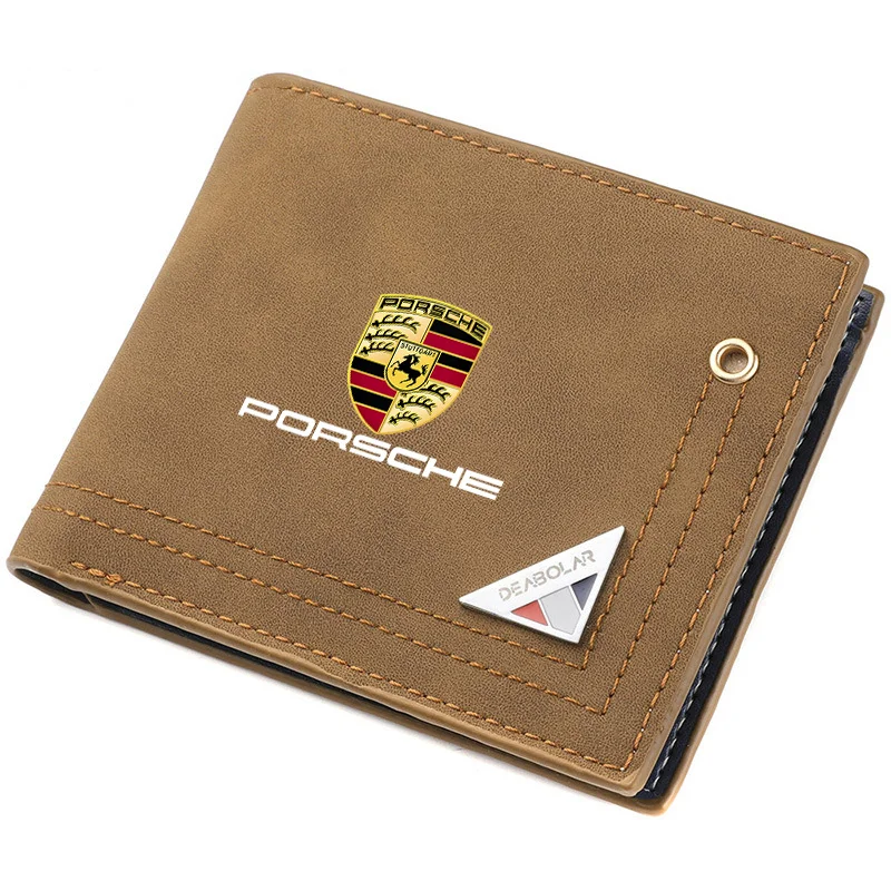 Carteira de couro fosco com logotipos para carro, bolso para moedas, cartão fotográfico, bolsas masculinas para porsche cayenne panamera macan 911 718 918 taycan boxster