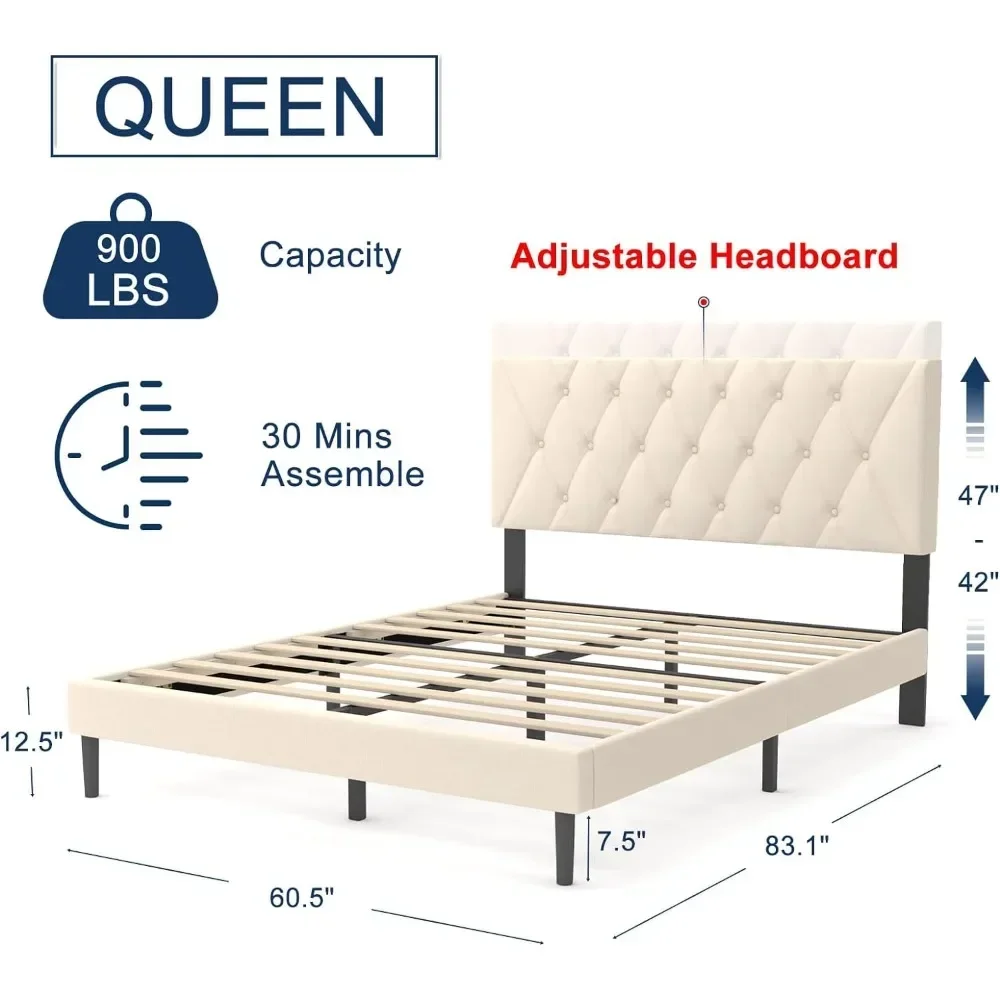 Queen Bed Frame Bedroom Furniture Black Full Size Bed Frame Foundation Platform Storage Metal Under Home