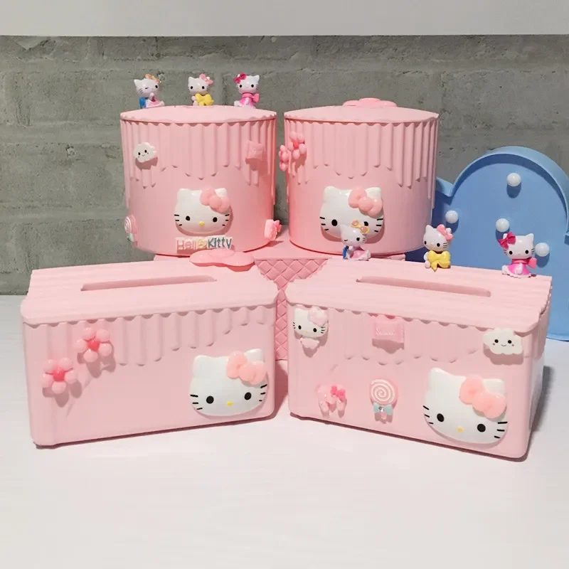 

Sanrio Kawaii Hello Kitty Tissue Box Anime Cartoon Lovely Fashion Exquisite Living Room Coffee Table Multi-functional Paper Box