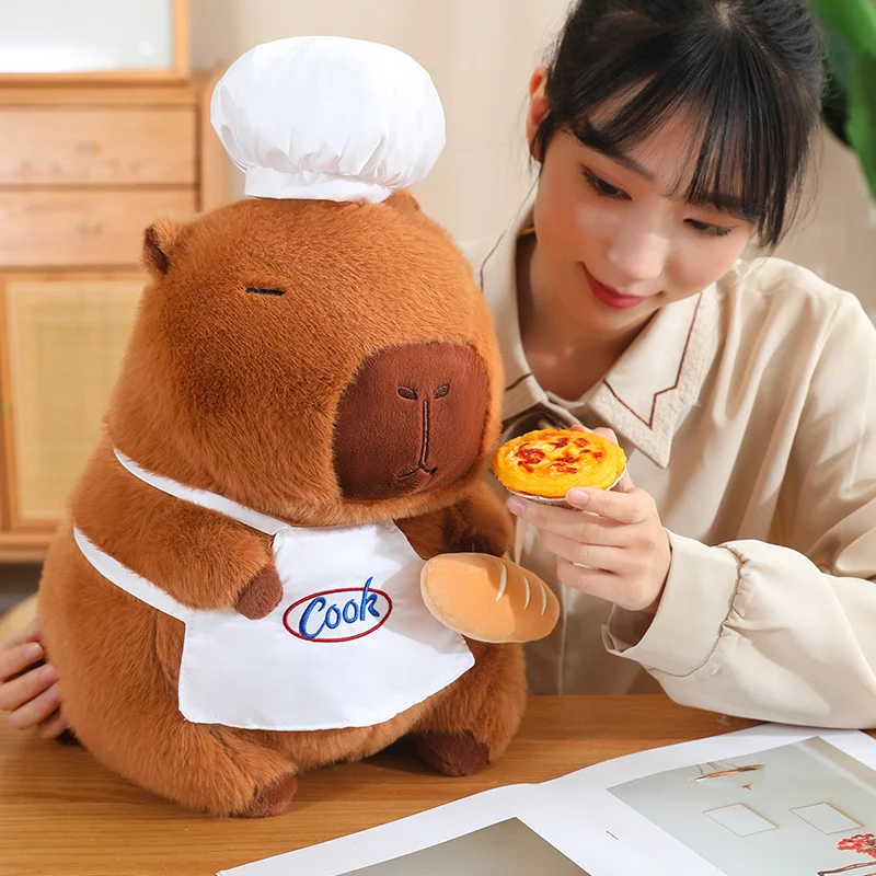 Funny Chef's Cap Capybara Bread Super Soft  Dolls Pillow Animals Cartoon Baby  Toys Birthday Gifts for Girls Boys Throw Pillow