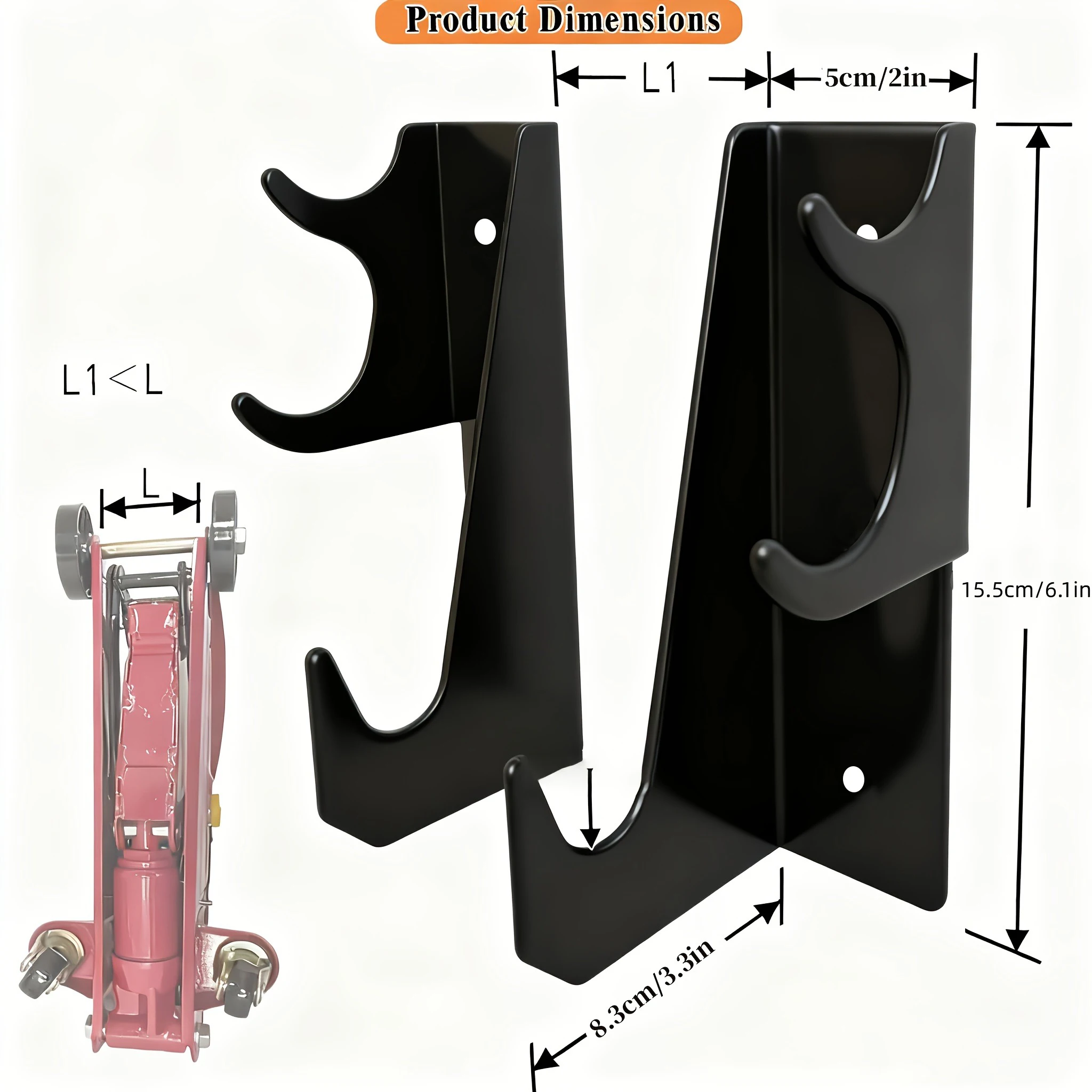 2pcs Max Version Oversized Heavy-Duty Metal Floor Jack Stand and Jack Stand Wall Mount Hook Rack, Black Plated, Holds Up