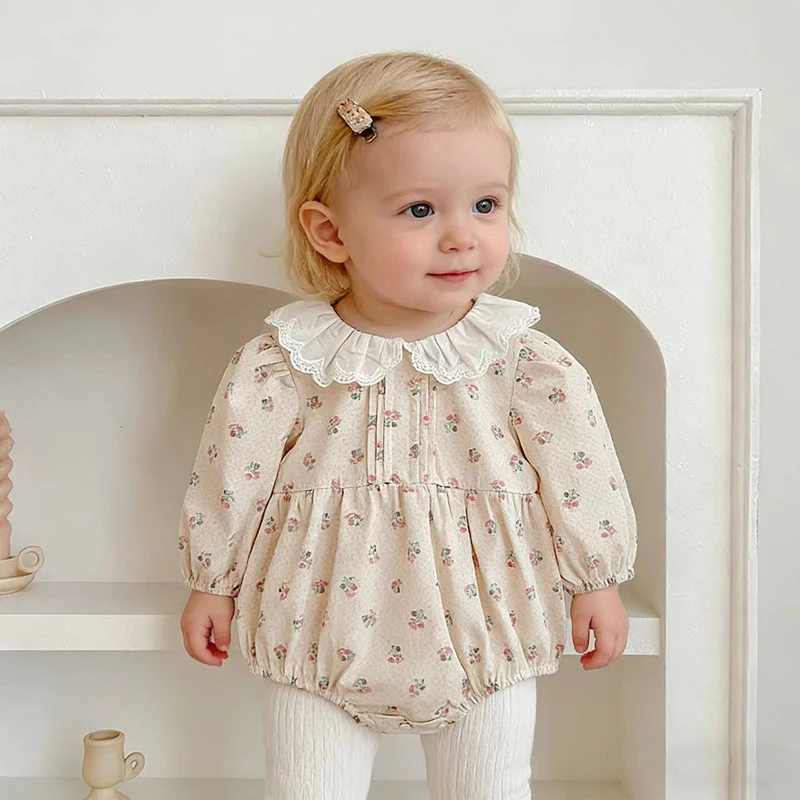 2026 New Spring Newborn Baby Girls Korean Style Romper 0-24M Short Sleeved Cotton Embroidery Romper Baby Girls Lapel Clothing