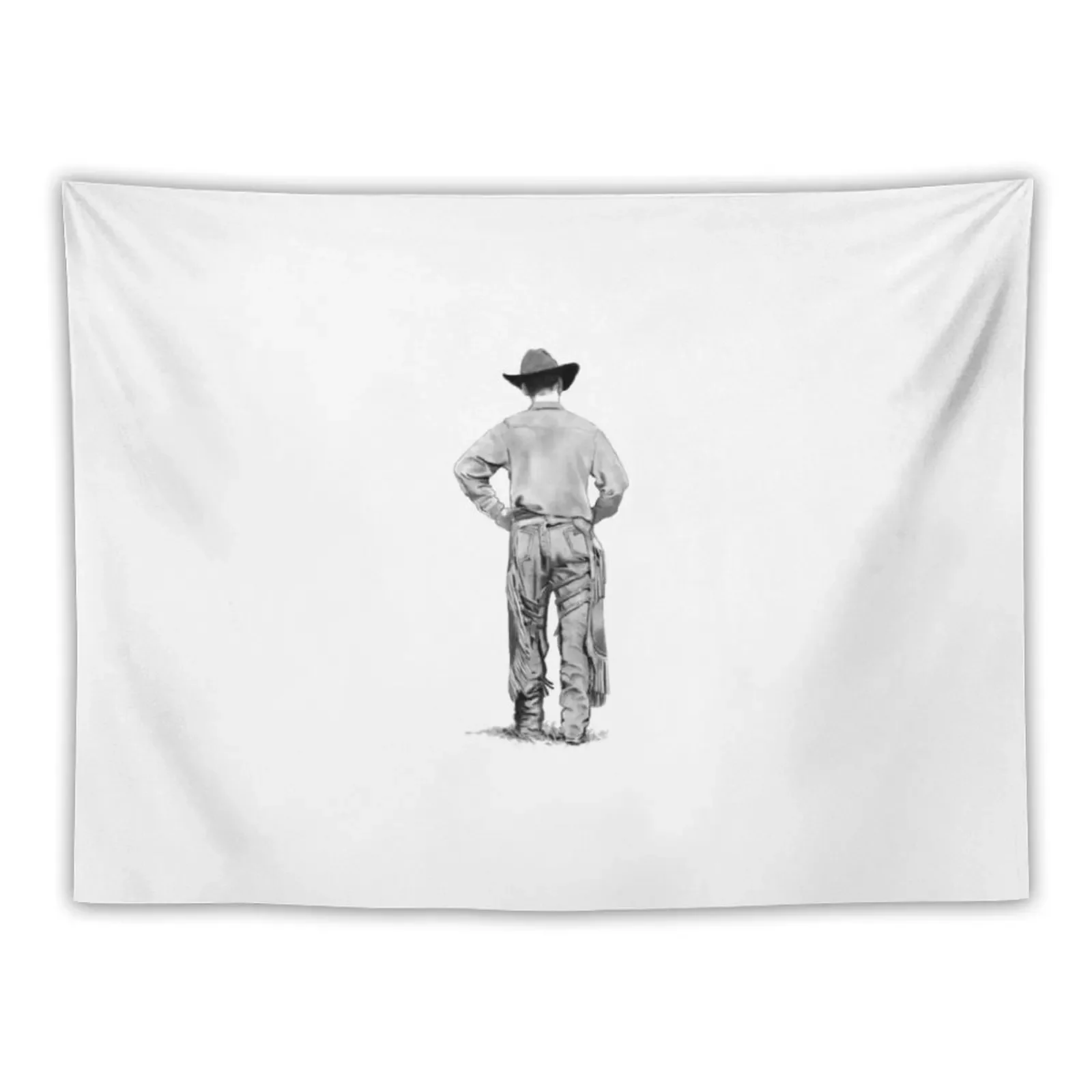 Cowboy Walking, Chaps, Rodeo, Working Cowboy, Pencil Drawing, Realism Art Tapestry Bedroom Deco House Decorations Tapestry