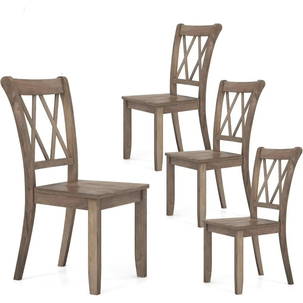 Wooden Dining Chairs Set of 4, Ergonomic Seat & High Backrest, Armless Chairs with Wood Frame, Mid-Century Kitchen Side Chairs