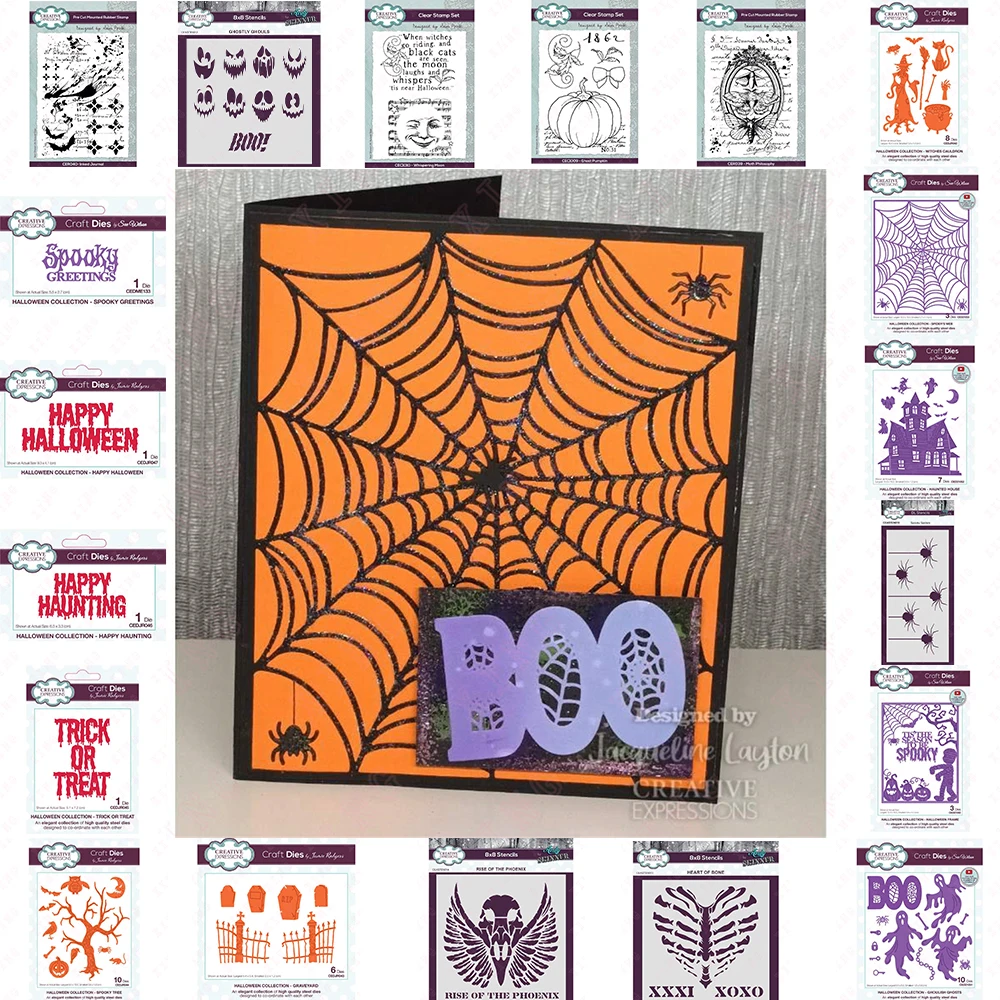 New Journal Moth Moon Stamps Halloween Tree Graveyard Witches Cauldron Web House Ghosts Frame Cut Dies Phoenix Bone Stencil DIY