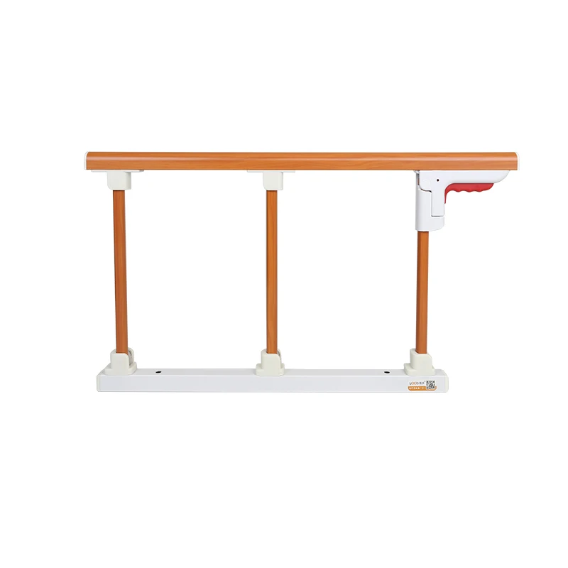3-Section Aluminum Alloy Bed Rail Faux Wood Finish Bedside Safety Guardrail Foldable Bed Support Bar