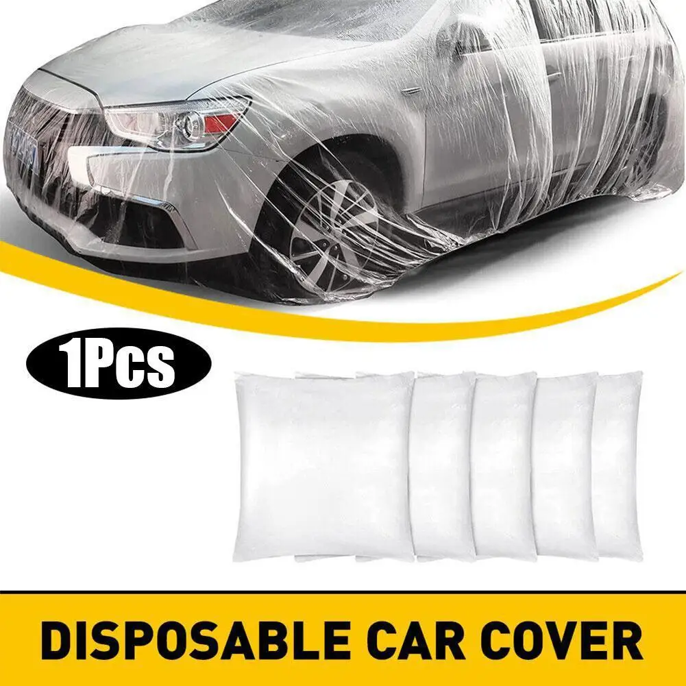 Disposable Car Cover Plastic Car Clothing Universal Rain Dust Garage Full Cover with Elastic Band 5.5/6/6.5/7m Waterproof