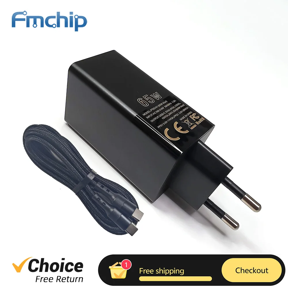 Ładowarka FMchip Pine64 TS101 65W PD Type-C do lutownicy i telefonu komórkowego z kablem i adapterem zamiennym.