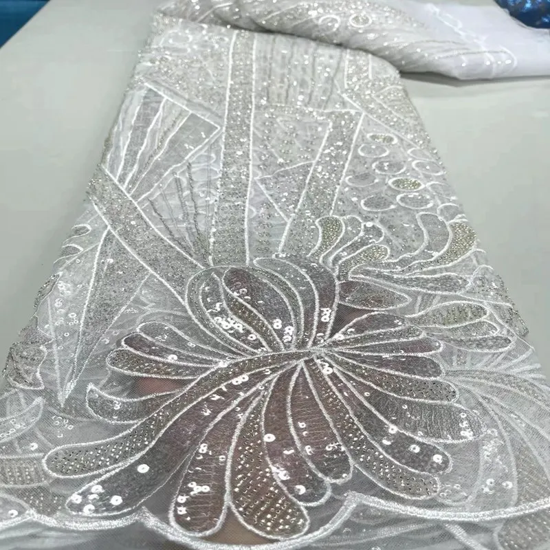 

Latest Gorgeous Bead Embroidery Lace High Quality Nigerian Net Lace With Sequence Fabrics TS2110