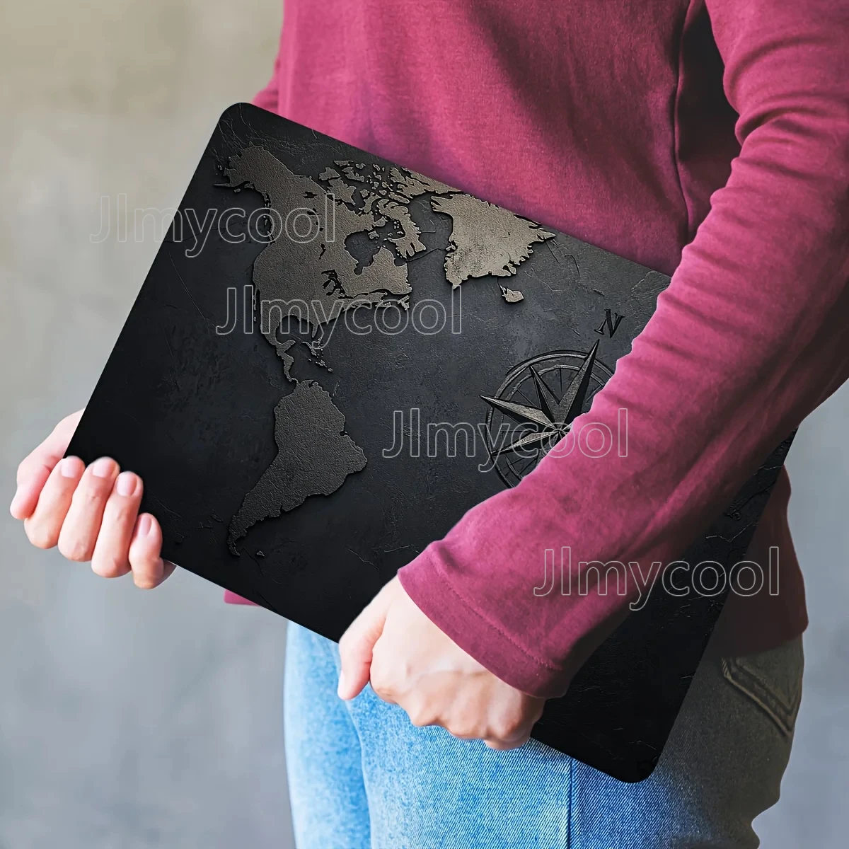 2Pcs Map Compass Laptop Sticker Set Scratch Resistant Waterproof Vinyl Art Decal for Universal Notebook