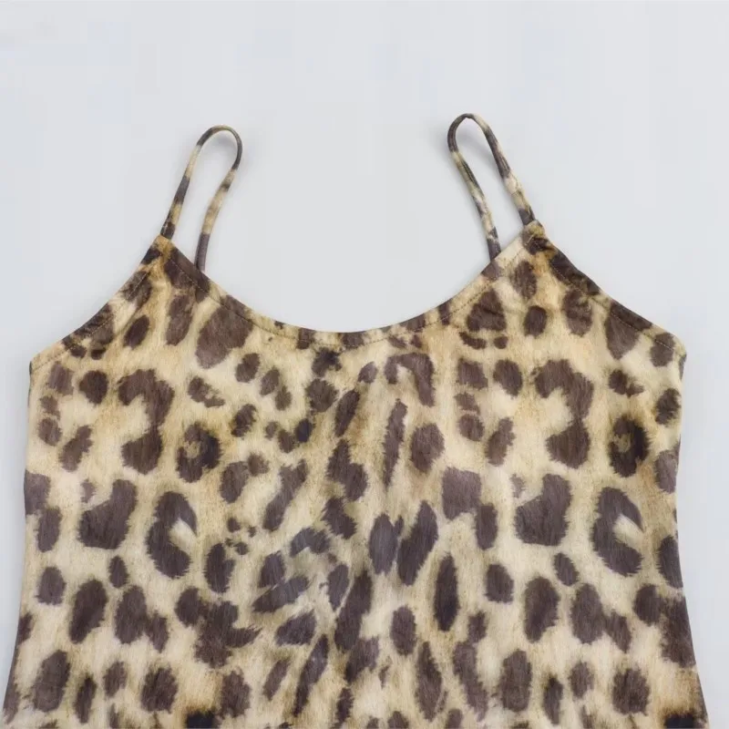 Macacão longo com estampa de leopardo feminino, sexy sem encosto, estilo praia, casual, verão