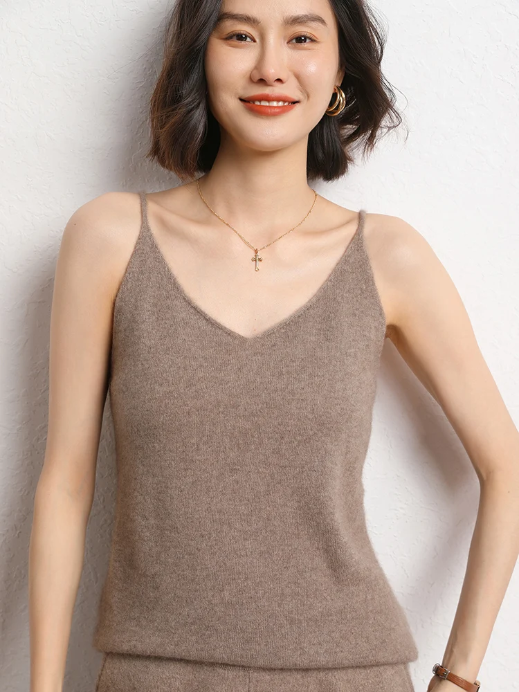 

Yoyoselect Women's 100% Cashmere V Neck Vest Solid Color Casual Basic Sweater Autumn Winter Soft Warm Fit Sleeveless Clothings