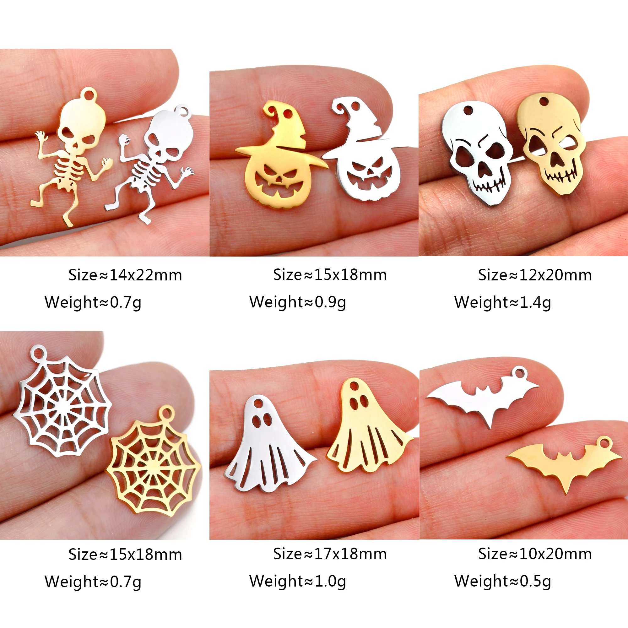 5Pcs/Lot Stainless Steel Pumpkin/Mummy/Skeleton Skull/Ghost Spirit/ Charms Halloween Pendants DIY for Jewelry Making Accessory