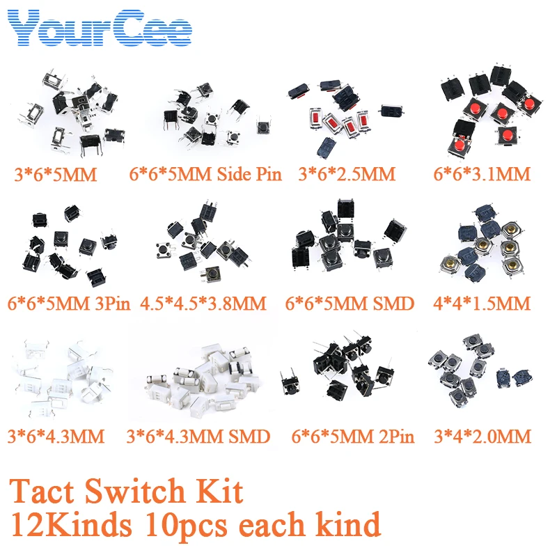 120pcs/lot Micro Key Switch Kit Remote Control Key Micro Tactile Push Button Touch Tact Switch Kit DIY 12 types*10pcs