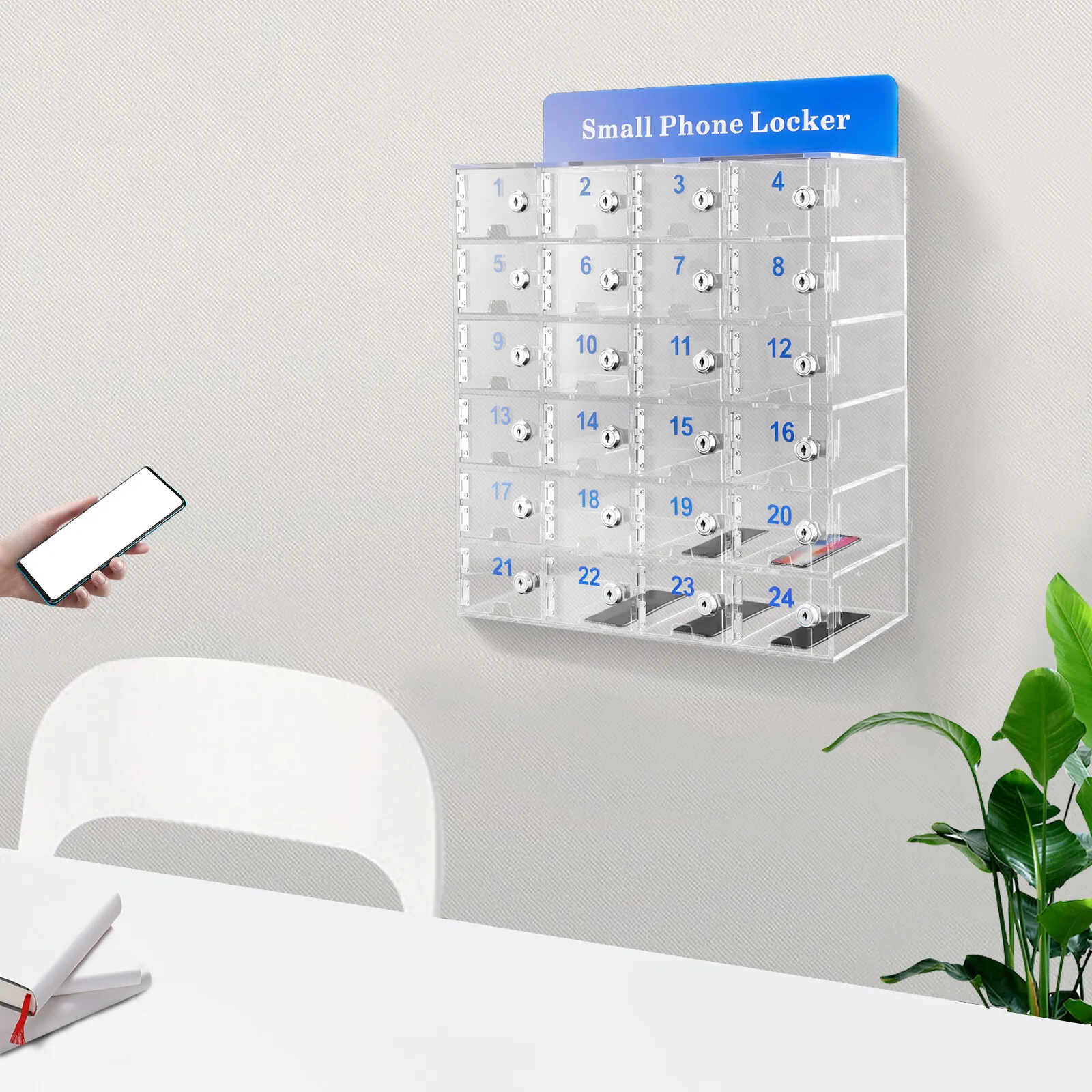 

Clear Acrylic Lockable Phone Charging Station - 24-Slot Storage Organizer Cabinet with Door (16"x12"x5")