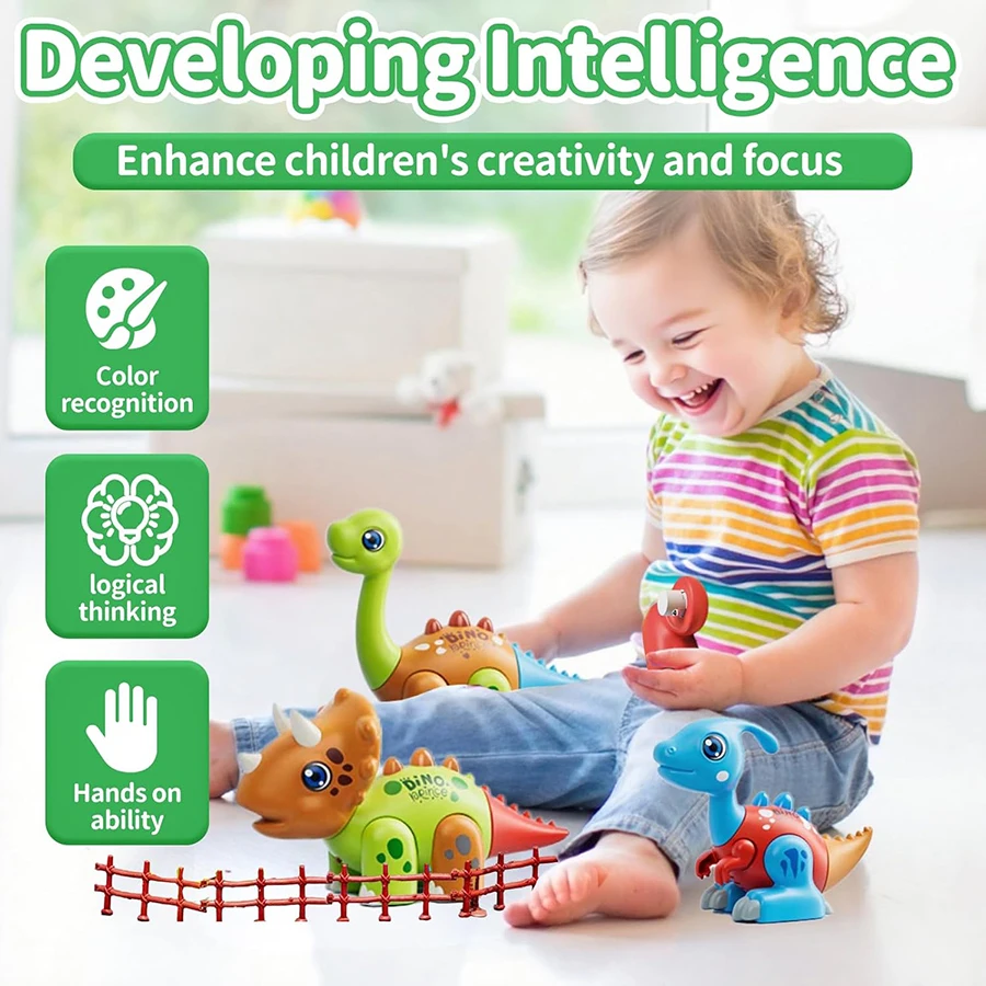 Magnetische dinosaurusspeelgoedset voor kinderen DIY magnetische mix of match Dino-speelgoed met lichtgeluiden STEM educatief speelgoed magnetische blokken