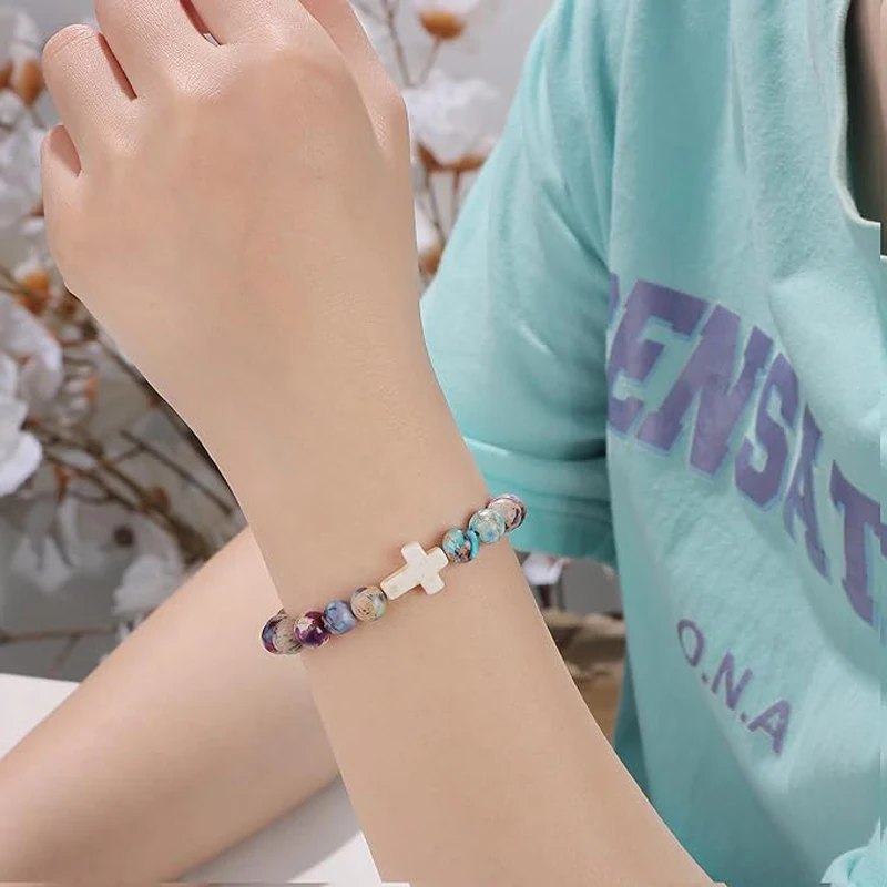 Cross Bracelet for Women Christian Gifts Colorful Imperial Stone Catholic Religious Jewelry Mothers Day Birthday Christmas Gift image 5