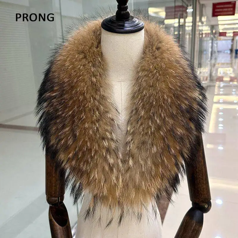 

Real Raccoon Fur Collar Large Furry Fur Scarf Luxury Winter Neck Warmer Scarves Women Men Coat Hood Decor Collar Plush Shawls