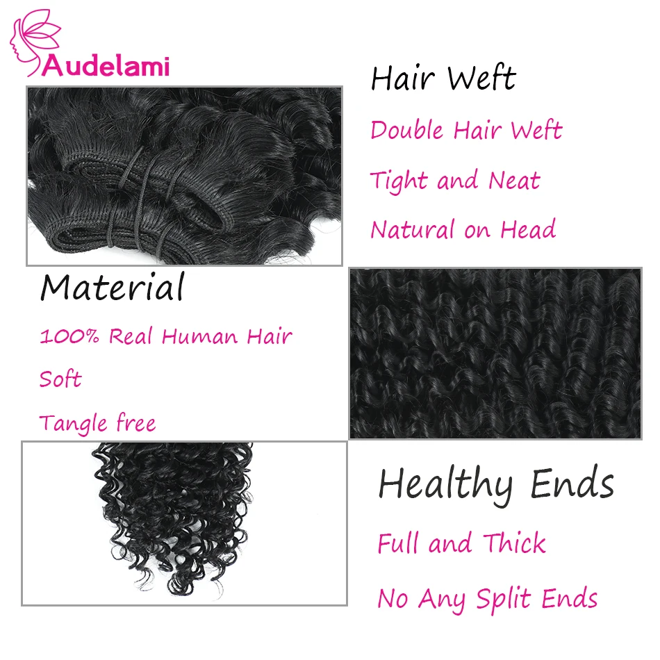 Audelami-Extensions de cheveux ondulés colorés pour femme, 100 vrais cheveux humains Remy, double trame, 1 lot de 100% g