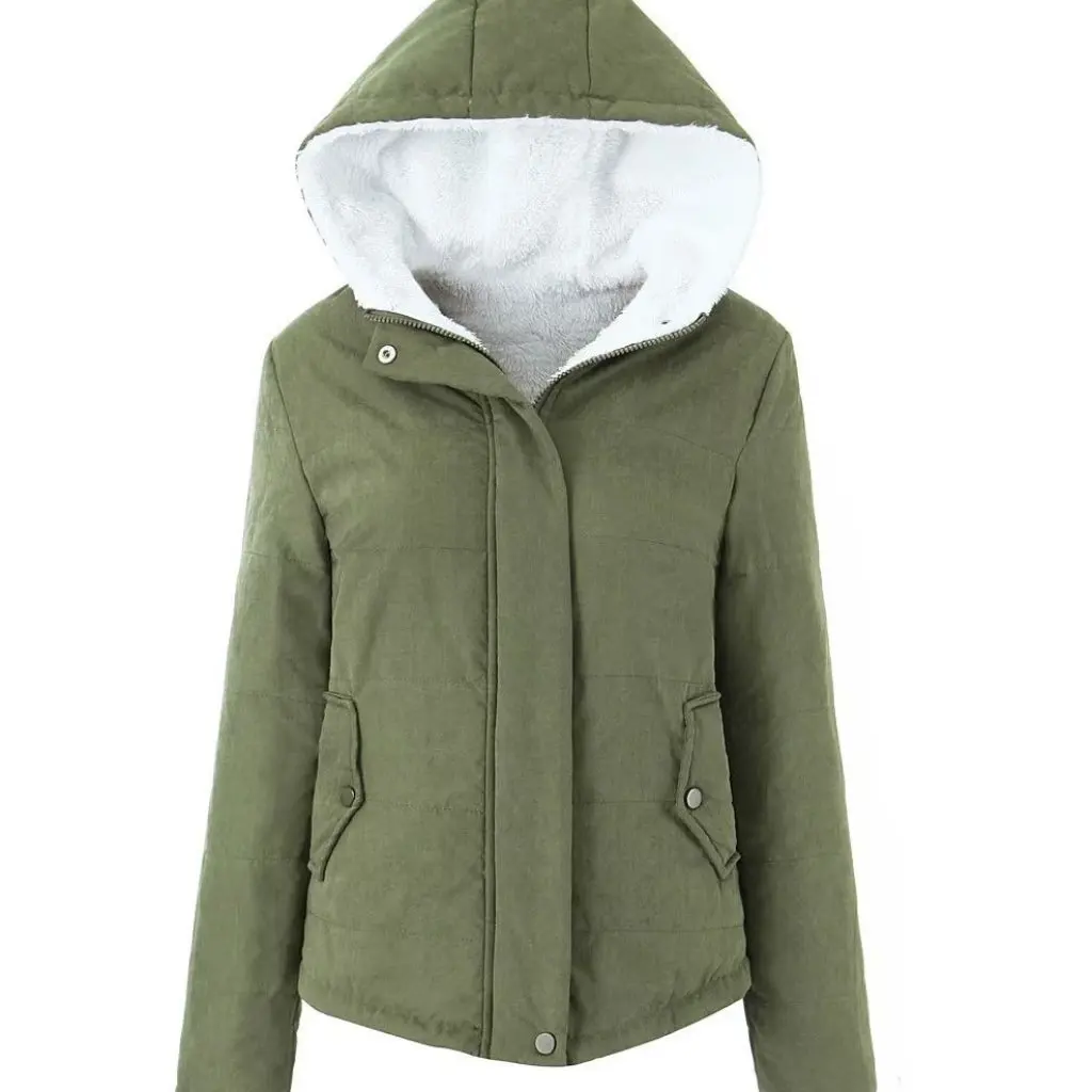 

Women's Solid Color Hooded Jacket European American Style Autumn Winter Thick Warm Cotton-Padded Loose Top for Ladies