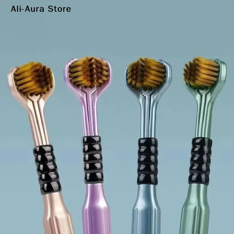 4Pcs 3D Stereo Three-Sided Toothbrush Ultra Fine Soft Hair Adult Toothbrushes Tongue Scraper Oral Care 360° Cleaning Teeth Brush