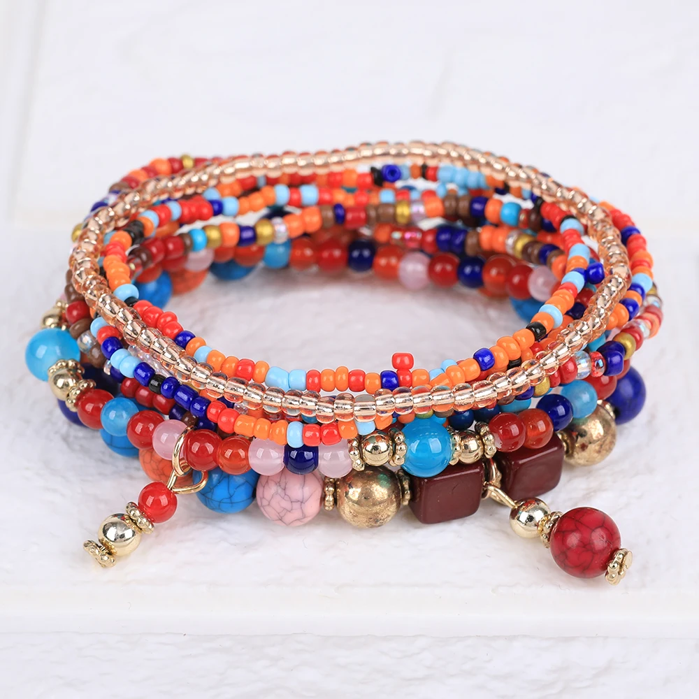 8-teiliges Armband-Set mit Reisperlen im Bohème-Stil für Damen, bunte, handgefertigte, elastische Armreifen für den Sommer, Herren-DIY-Schmuckzubehör – Detail 8