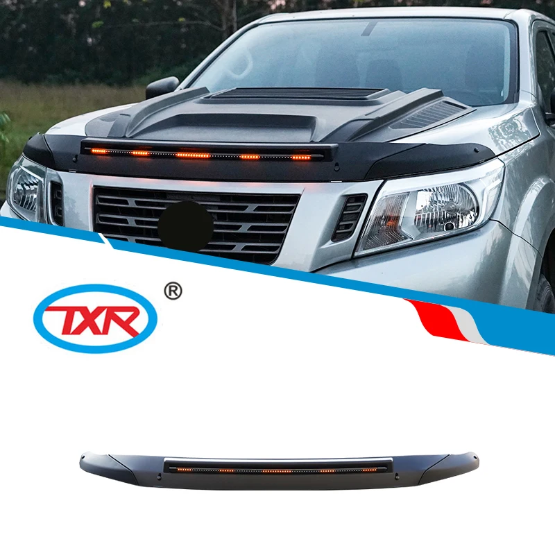 High Quality Injection Black Bonnet Guard with Streamer Light  Auto Exterior Accessories for Nissan Navara 2015-2021