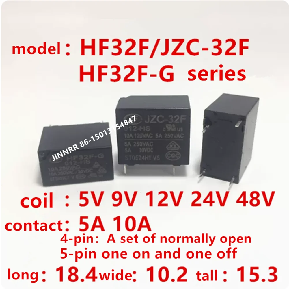 20 piezas HF32F-G JZC-32F-012-HS3/009/024/048, 4 pines, 5 pines, JZC-32F-005