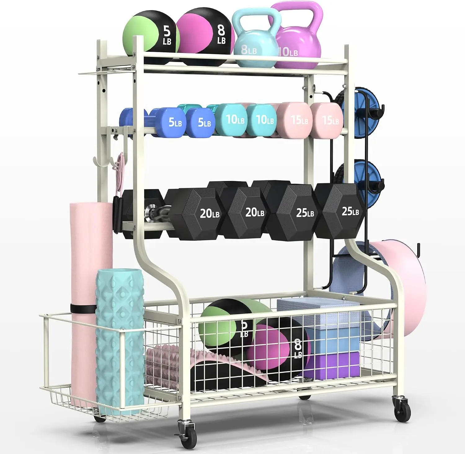 Dumbbell Rack, Weight Rack for Dumbbells, Home Gym Storage for Dumbbells Kettlebells Yoga Mat and Balls, All in One Workout