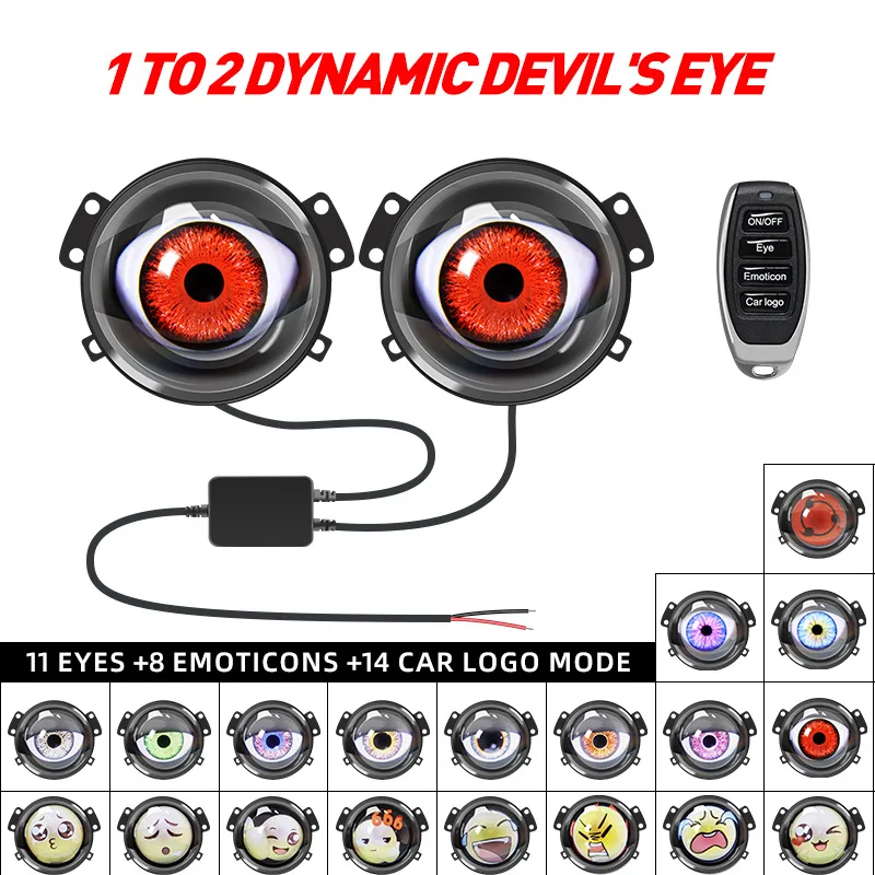3“ Cool Decoration Dynamic LED Car Headlights Devil Eye LED Car Light Headlight Assembly Modified Eagle Eye Light Cars Accessory